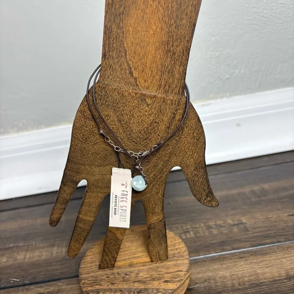 NWT Free Spirit Peyote Bird Brown Leather Bracelet with Blue Stone